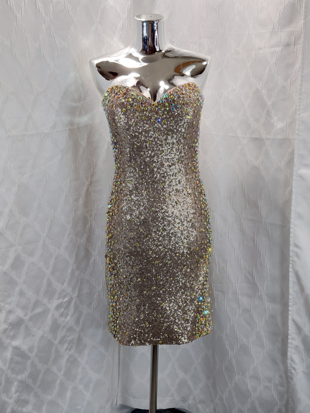 Strapless Sequin Cocktail Dress in Champagne size 14